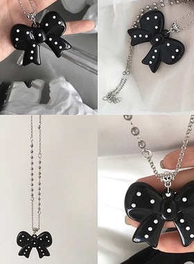 古早韩系简约波点蝴蝶结长款项链女小众百搭高级感锁骨链颈链配饰
