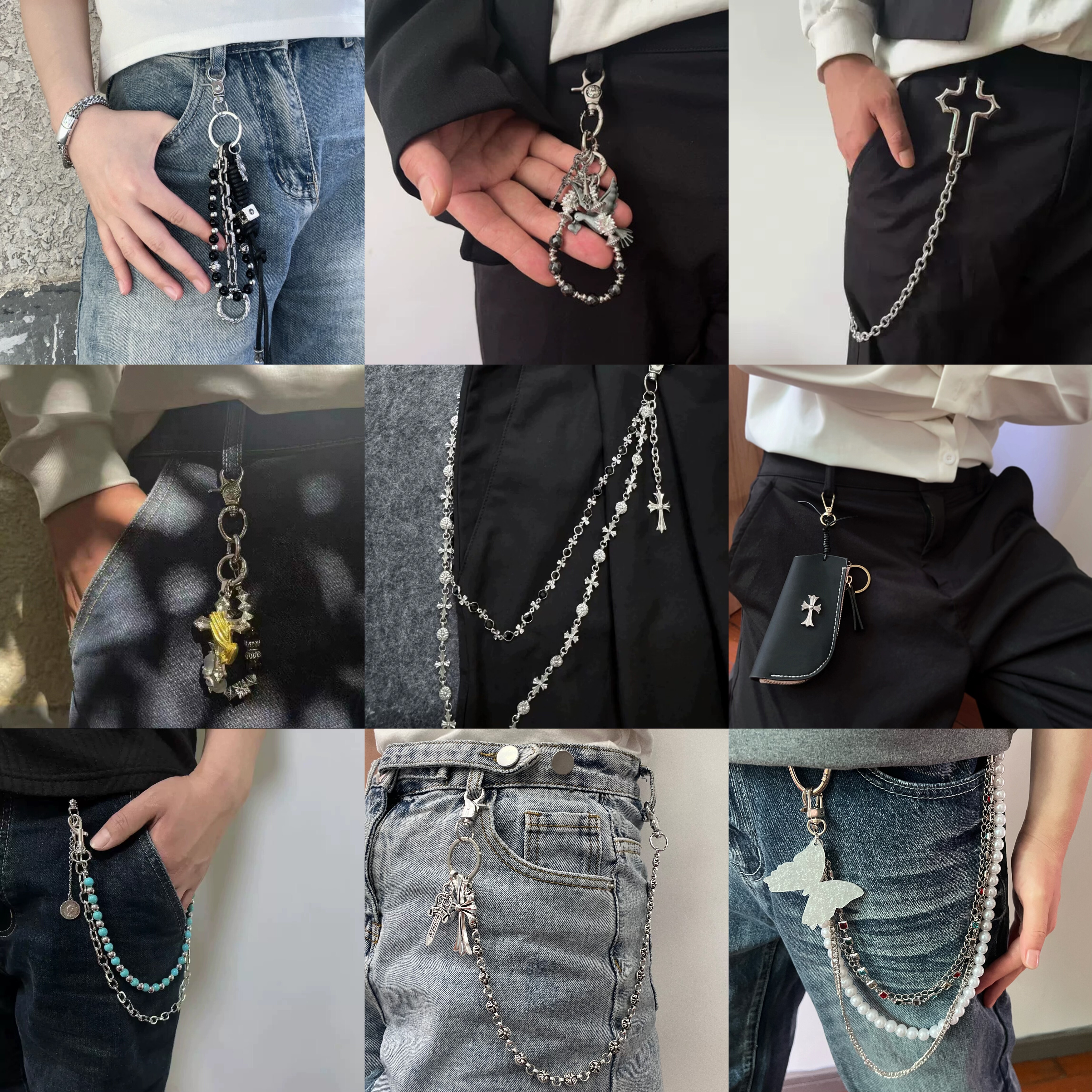 欧美包包挂链宝剑圆珠十字架腰链龙虾扣头潮男朋克美式牛仔裤链潮