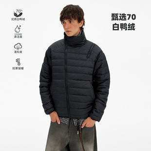 MADWITCH冬季简约斜拉链排骨羽绒服男女宽松休闲轻薄立领保暖外套