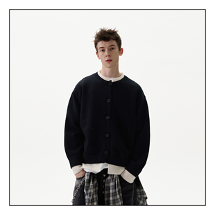 MADWITCH美式复古假两件针织衫男女秋冬新款vintage情侣开衫毛衣