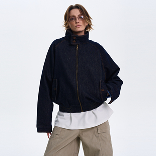 MADWITCH美式 复古哈灵顿丹宁牛仔夹克男宽松简约vintage短宽外套