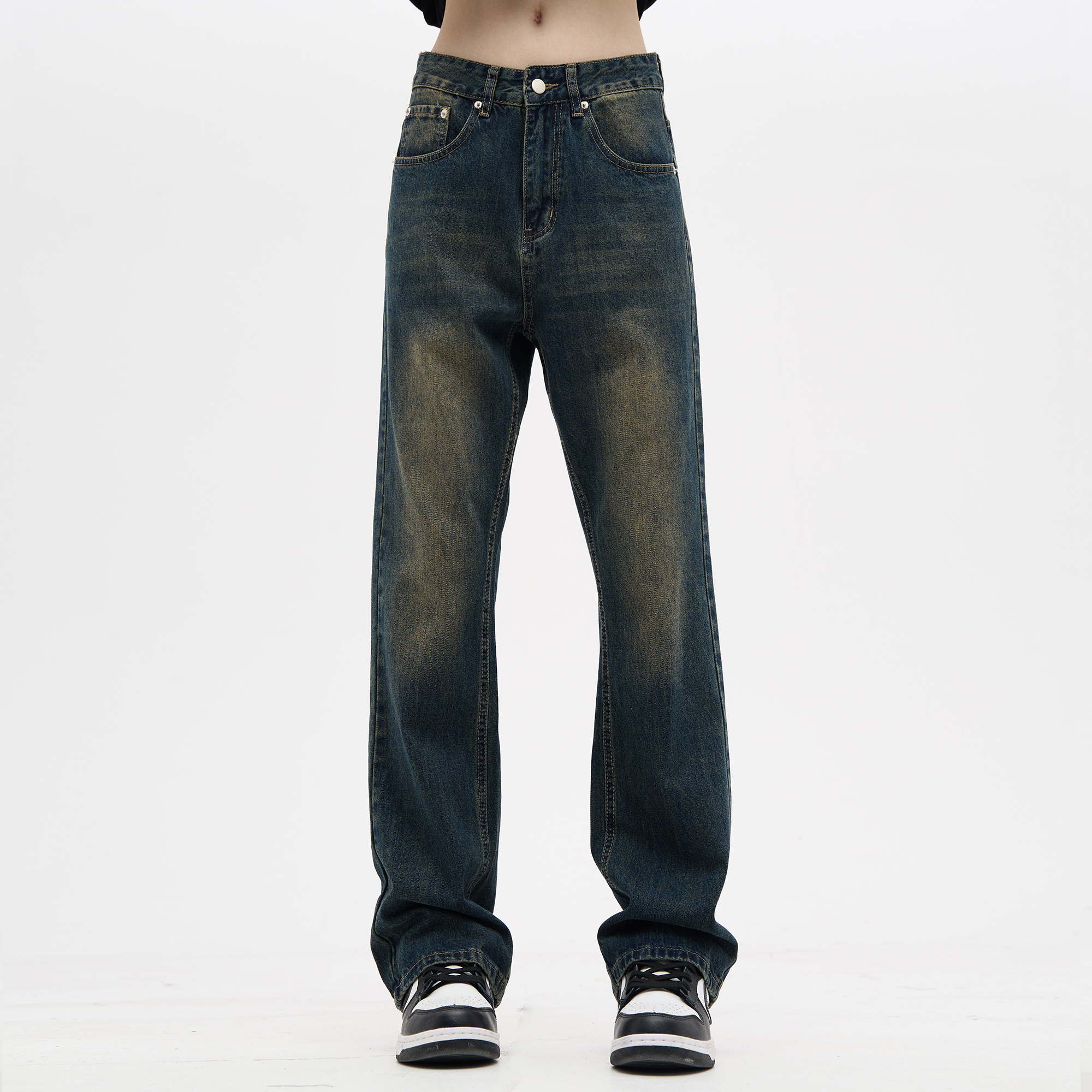 MADWITCH怀旧复古蓝色牛仔裤