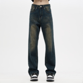 男女休闲宽松微喇拖地裤 MADWITCH美式 水洗怀旧复古蓝牛仔裤 子ins