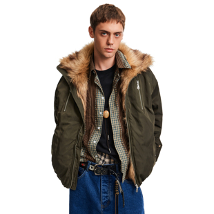 MADWITCH复古双拉链毛绒立领派克服棉衣男女冬季 宽松保暖棉服外套