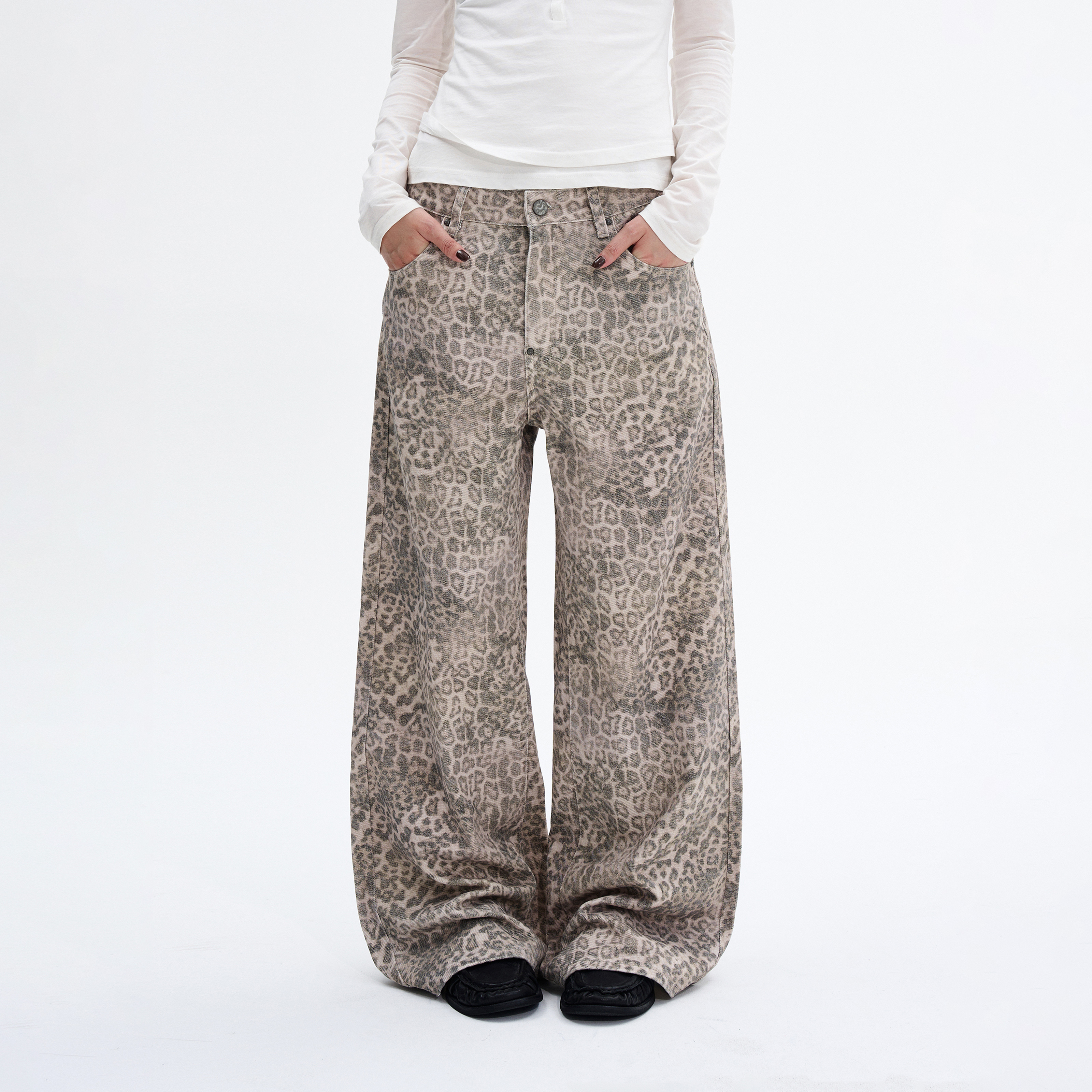 MADWITCH美式潮牌水洗豹纹牛仔裤