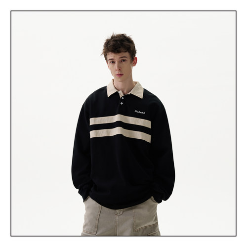 MADWITCH美式复古撞色条纹卫衣
