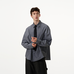 MADWITCH美式复古经典黑色格子衬衫男女宽松休闲百搭cleanfit衬衣