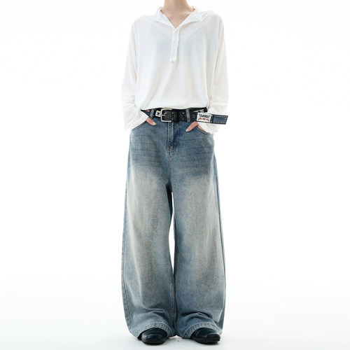 MADWITCH美式复古水洗做旧牛仔裤