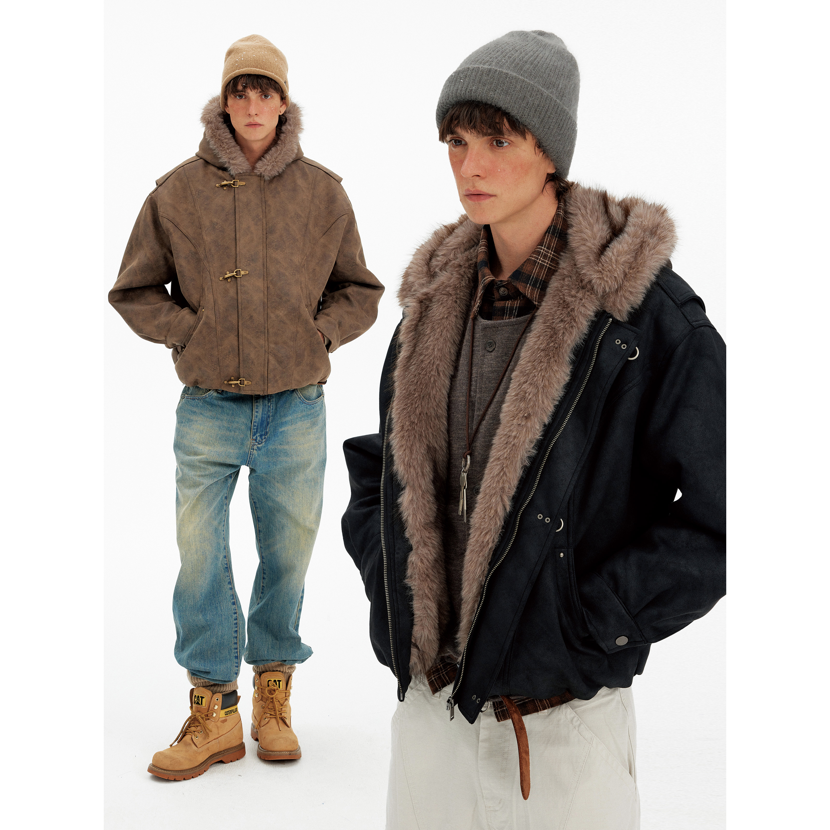 MADWITCH复古做旧擦色座山雕棉服