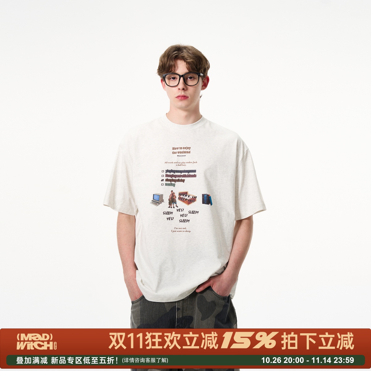 MADWITCH复古小众设计款印花短袖