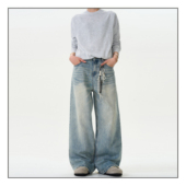 子 男宽松休闲百搭做旧直筒裤 MADWITCH美式 复古cleanfit水洗牛仔裤