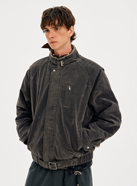 MADWITCH冬季复古仿麂皮解构加绒棉服男女痞帅高级感保暖立领外套