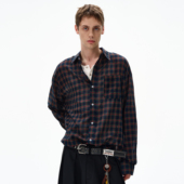 衬衫 MADWITCH复古老钱风格 纹长袖 男女宽松休闲vintage高级感衬衣