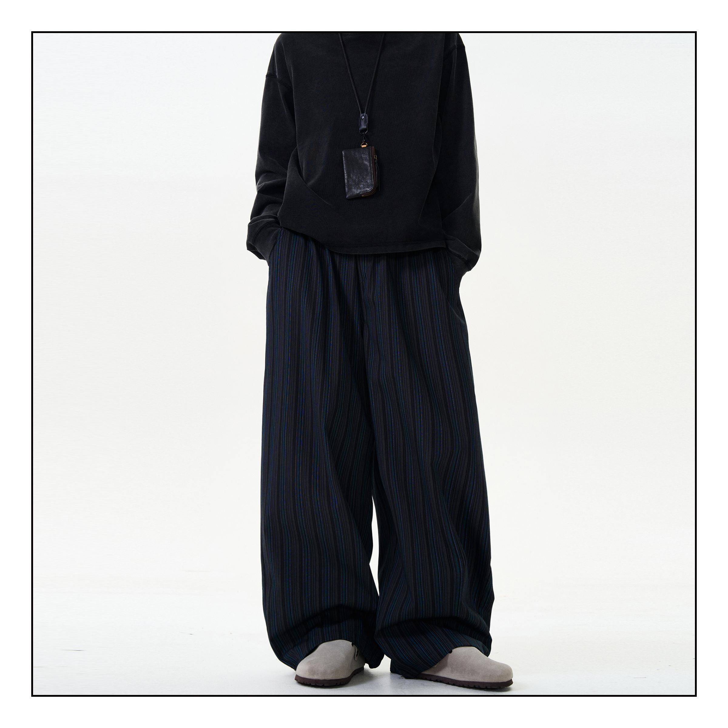 MADWITCH美式条纹弯刀阔腿休闲裤