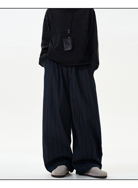 MADWITCH美式复古条纹弯刀阔腿休闲裤男女宽松慵懒松弛高级感裤子