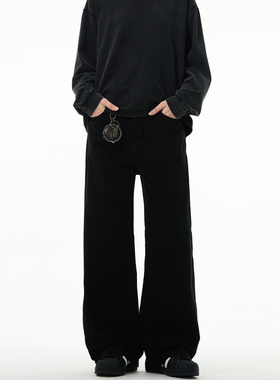 MADWITCH黑色cleanfit宽松直筒牛仔裤美式复古微喇vintage裤子男