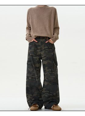 MADWITCH美式复古迷彩工装裤宽松休闲街头痞帅做旧水洗直筒裤子男