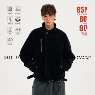 MADWITCH冬季 立领灯芯绒保暖羽绒服男女复古休闲90白鸭绒外套 新款