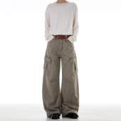 MADWITCH美式 子 男女宽松阔腿多口袋解构水洗做旧裤 高街工装 休闲裤