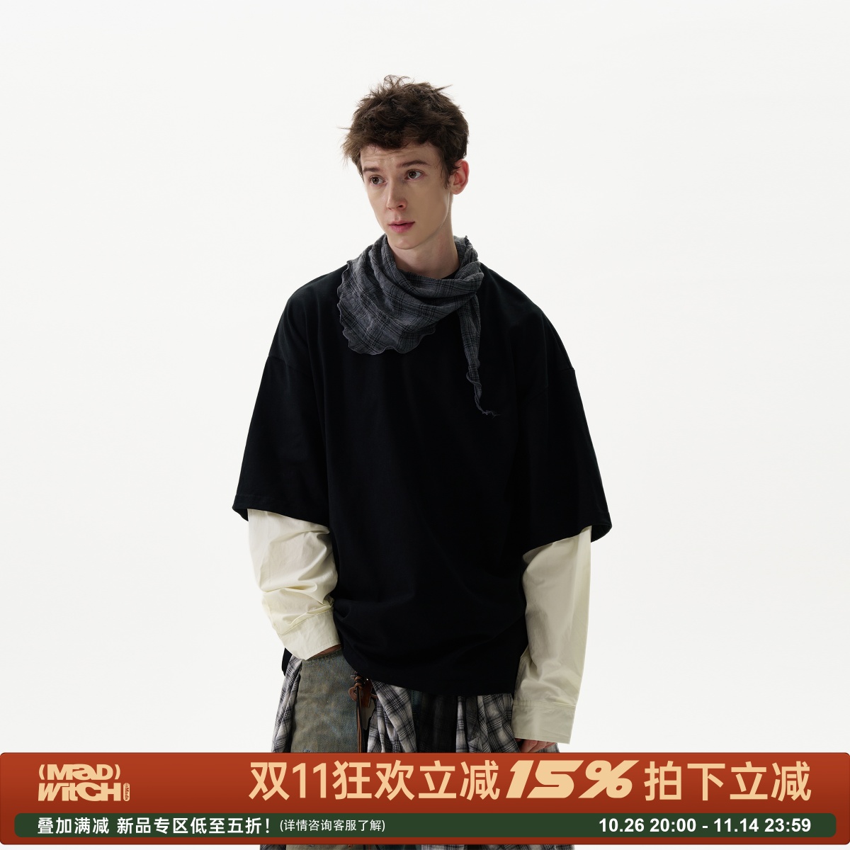 MADWITCH复古假两件长袖T恤