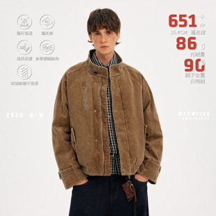 MADWITCH复古灯芯绒立领工装羽绒服男女冬季保暖新贵老钱风外套潮