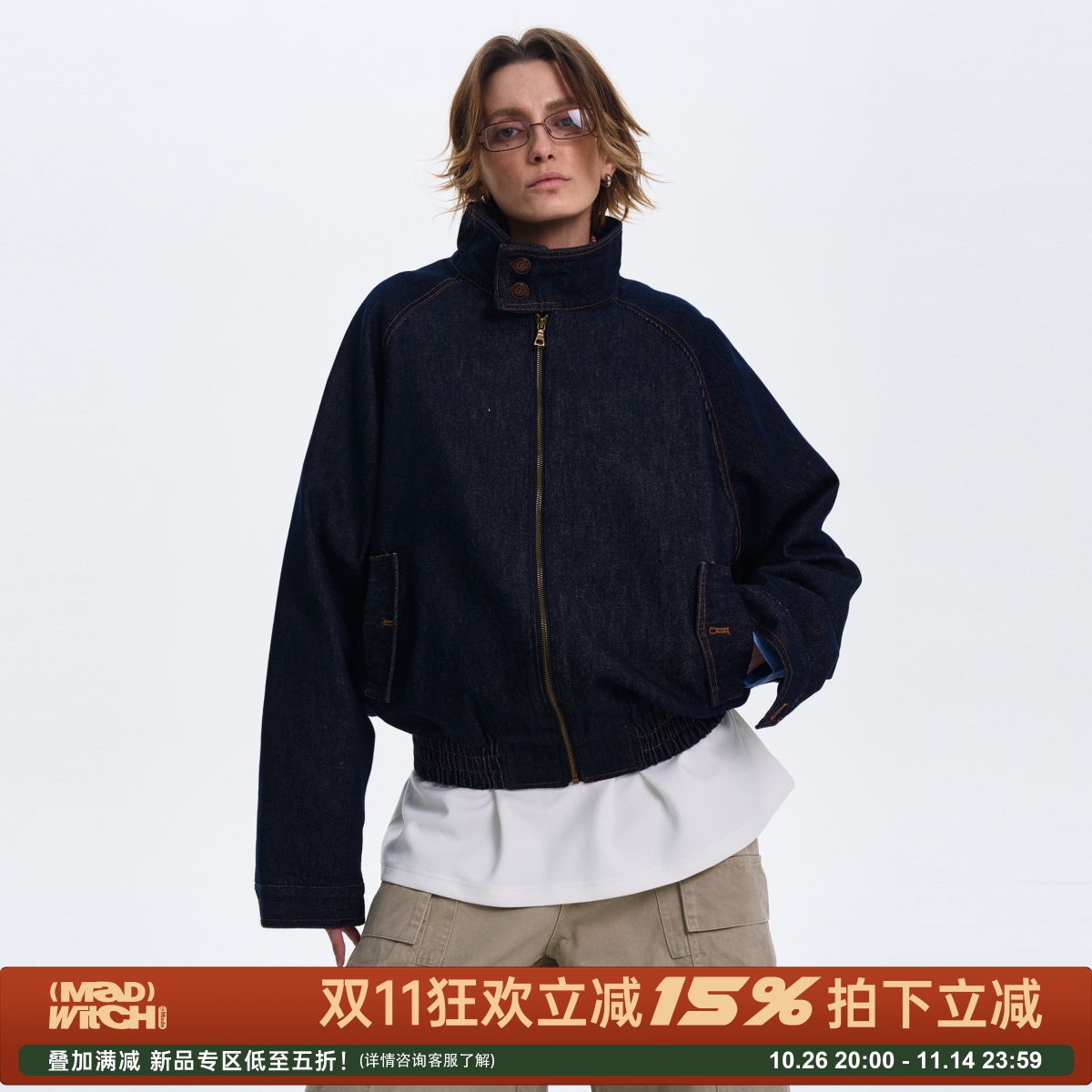 MADWITCH美式哈灵顿丹宁牛仔夹克