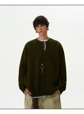 MADWITCH秋冬新款复古针织毛衣男女宽松休闲氛围感圆领情侣上衣潮