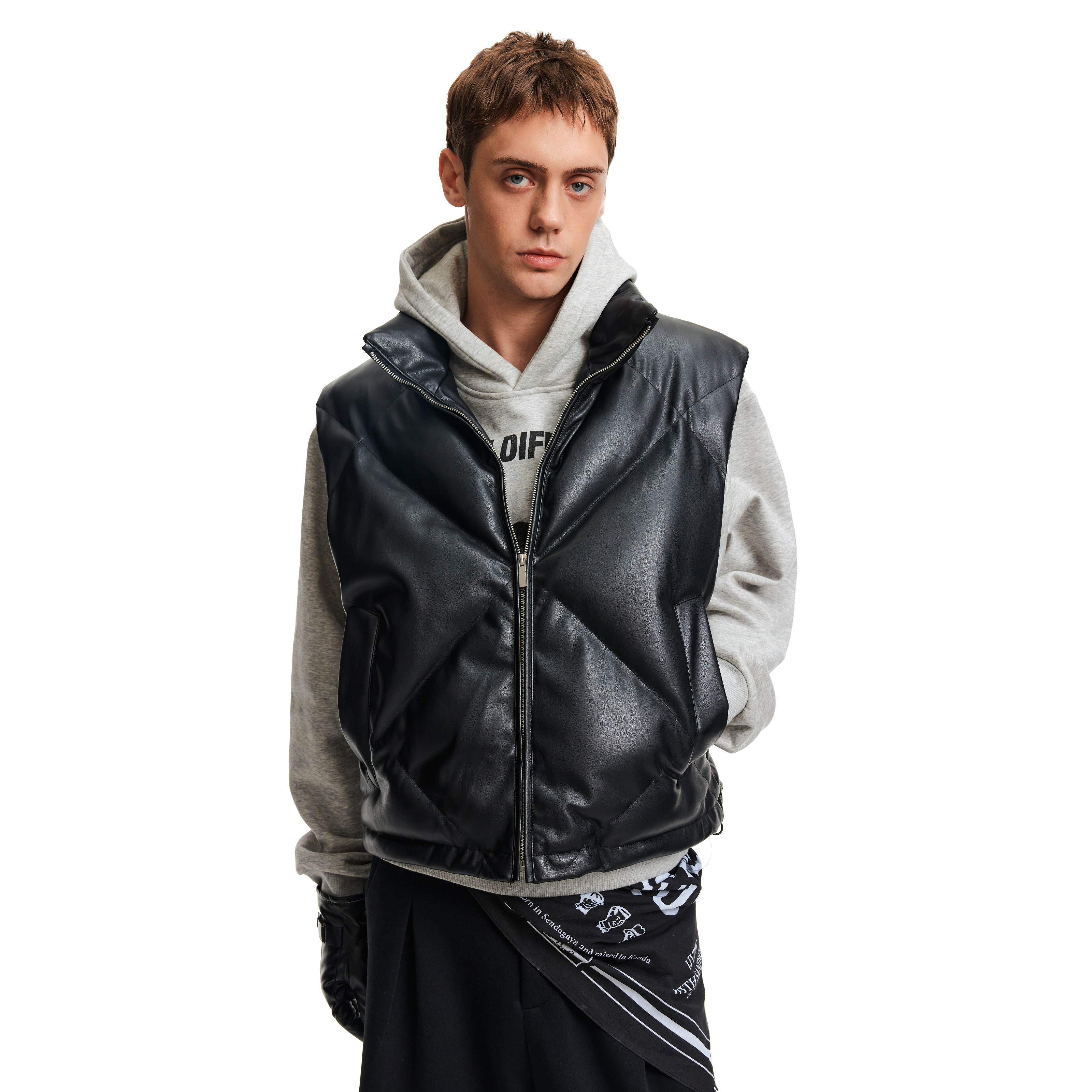 MADWITCH秋冬美式立领PU皮衣马甲