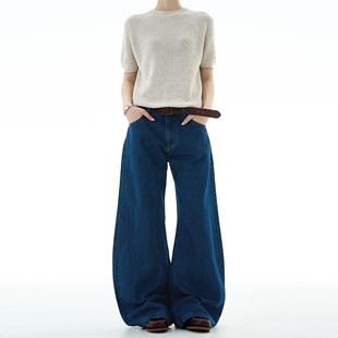 男女宽松休闲设计阔腿裤 baggy水洗弯刀牛仔裤 子 经典 MADWITCH美式