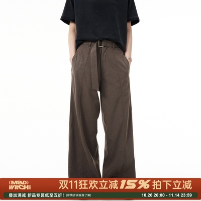 MADWITCH美式弧形分割腰带阔腿裤