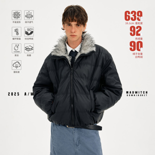 MADWITCH美式复古毛领座山雕羽绒服男女加厚保暖90白鸭绒防风外套