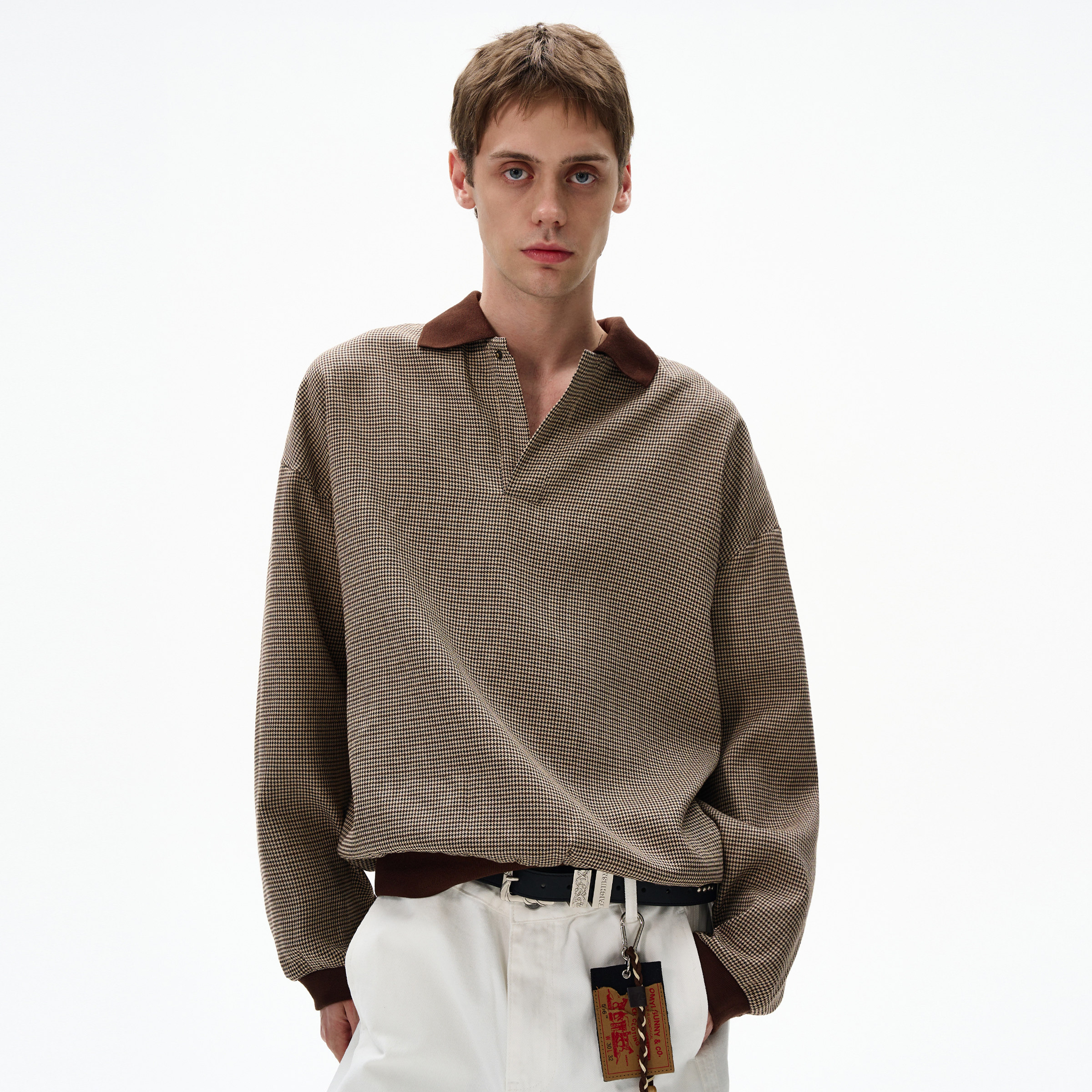 MADWITCH复古千鸟格POLO衫上衣