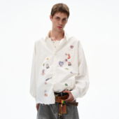 男女宽松休闲vibe做旧毛边上衣 衬衫 MADWITCH美式 潮牌趣味印花长袖