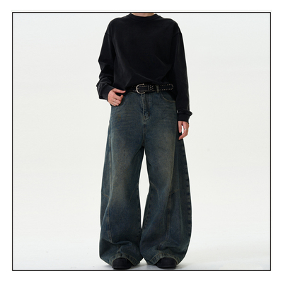 MADWITCH美式解构水洗弯刀牛仔裤