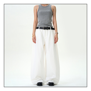 MADWITCH简约廓形白色弯刀牛仔裤 子潮 男女宽松休闲cleanfit百搭裤