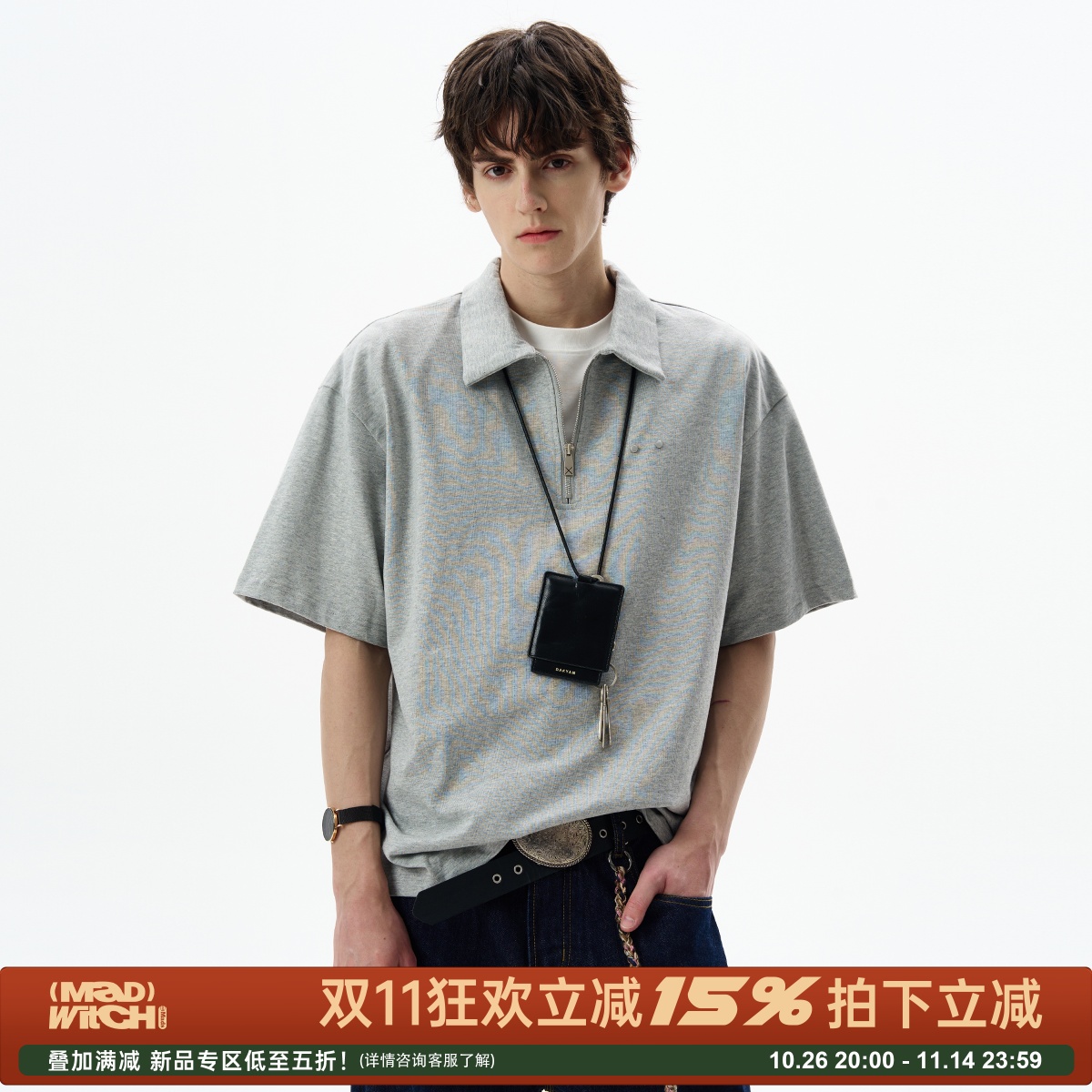 MADWITCH美式半拉链polo领短袖潮
