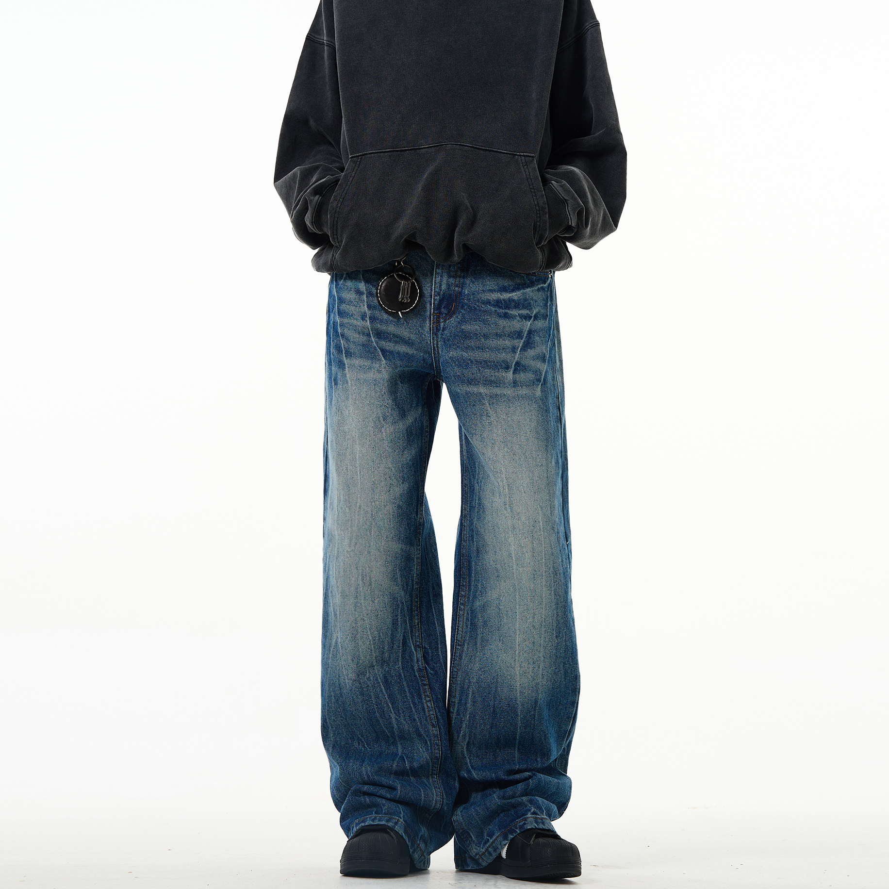 MADWITCH复古闪电爆裂纹牛仔裤