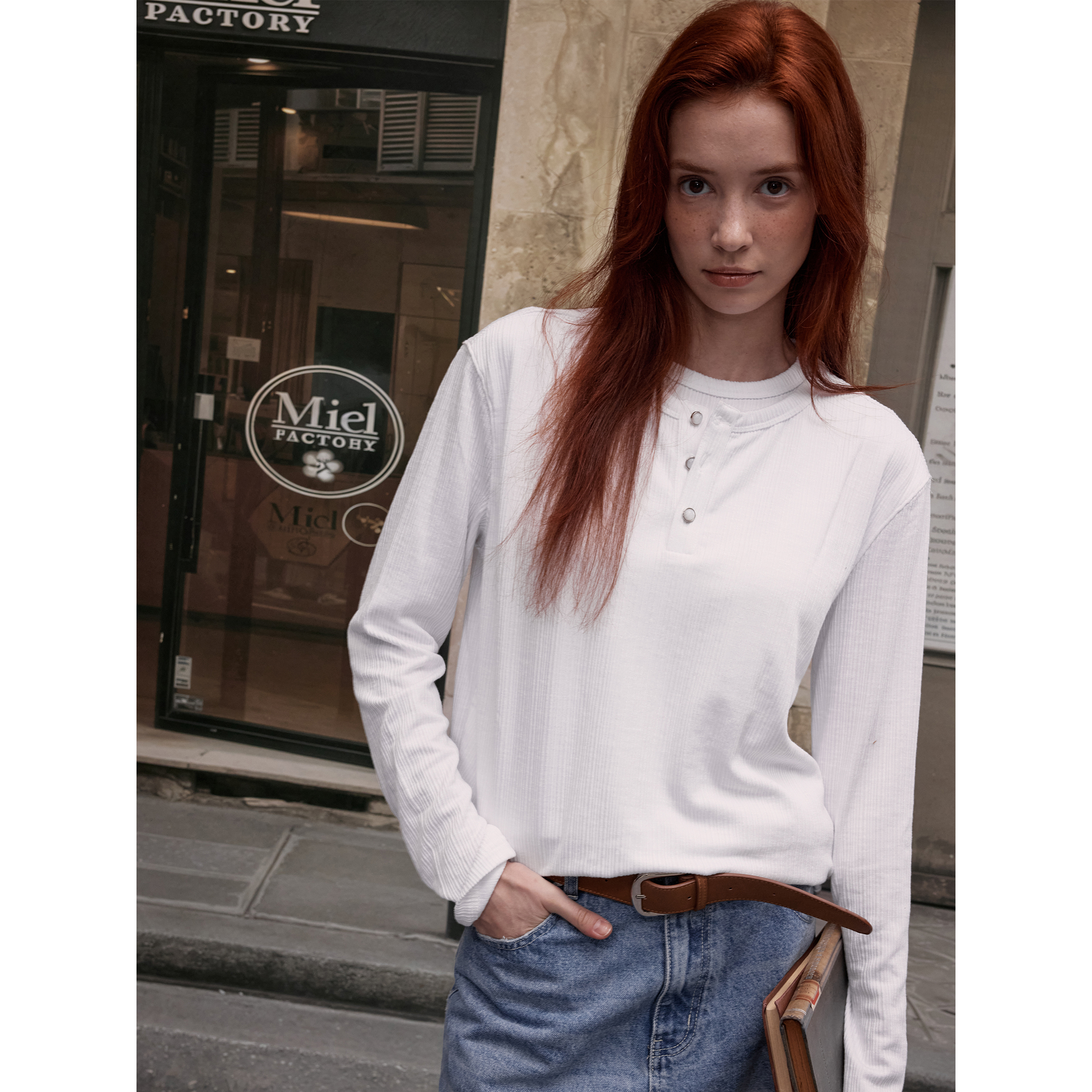 MADWITCH复古晶石纽扣假两件长袖