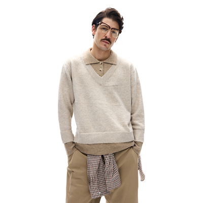 MADWITCH复古撞色假两件针织衫潮