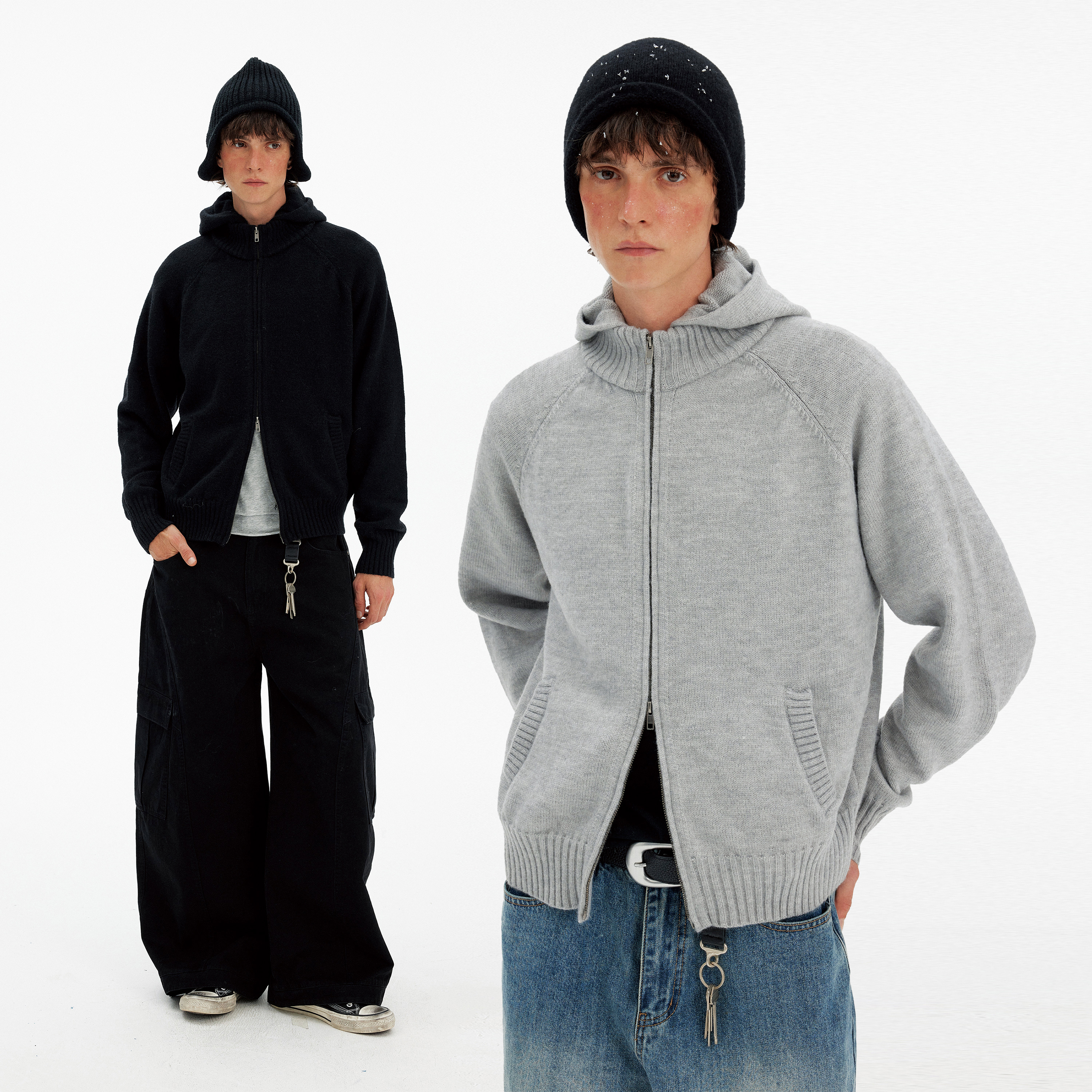 MADWITCH复古简约连帽针织衫外套