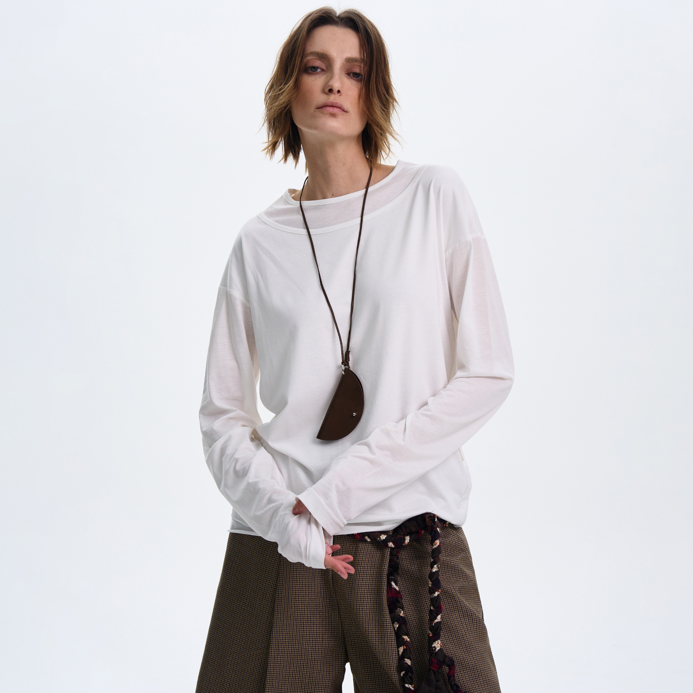 MADWITCH假两件设计感微透长袖T