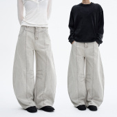 男女宽松阔腿解构设计感弯刀裤 裤 子 水洗磨白排扣工装 MADWITCH美式