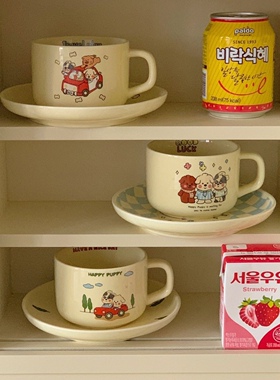 小狗马克杯高颜值杯子陶瓷情侣早餐燕麦水杯家用咖啡杯碟可爱餐具