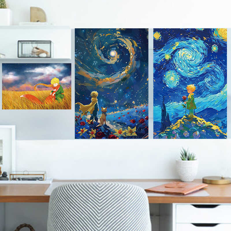 自粘小王子卡通遮污儿童房装饰画