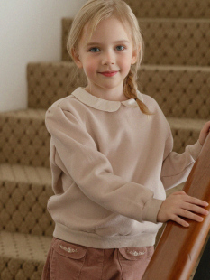 女童装 秋冬日系甜美可爱小翻领上衣 娃娃领卫衣洋气拼色加绒长袖