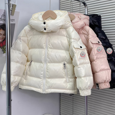 儿童羽绒服可拆卸帽短款冬季加厚男童女童中大童保暖三防亮面外套