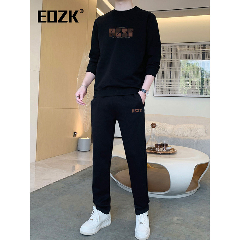 Eozk百搭休闲运动套装男2026春季新款圆领宽松透气卫衣卫裤两件套