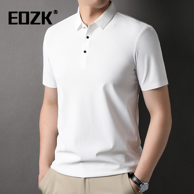 Eozk时尚冰丝无缝短袖男士t恤2025夏季全新纯色简单多用途薄Polo
