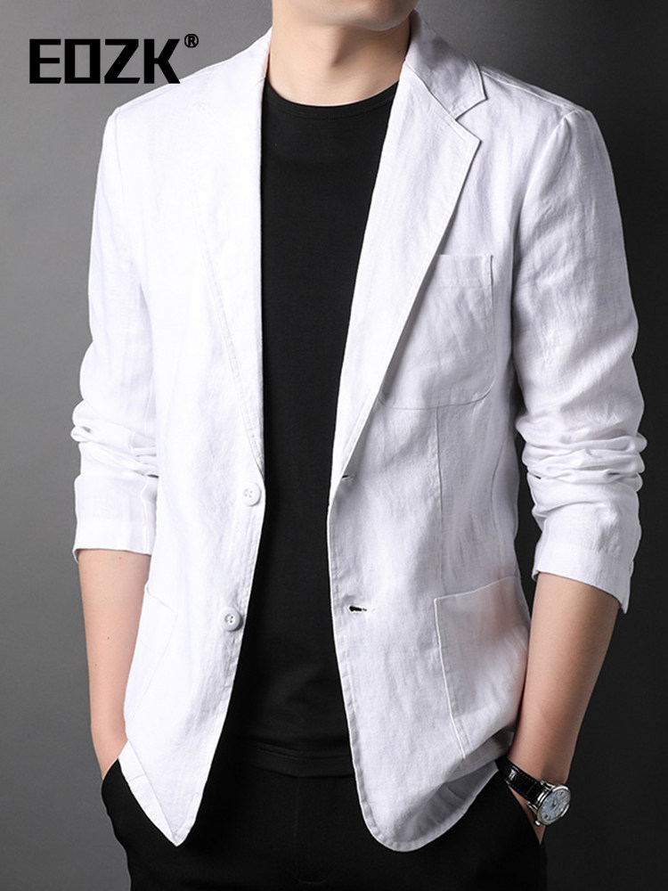 Eozk男士西装薄亚麻单休闲西装2025春夏新商务休闲小西装男士夹克