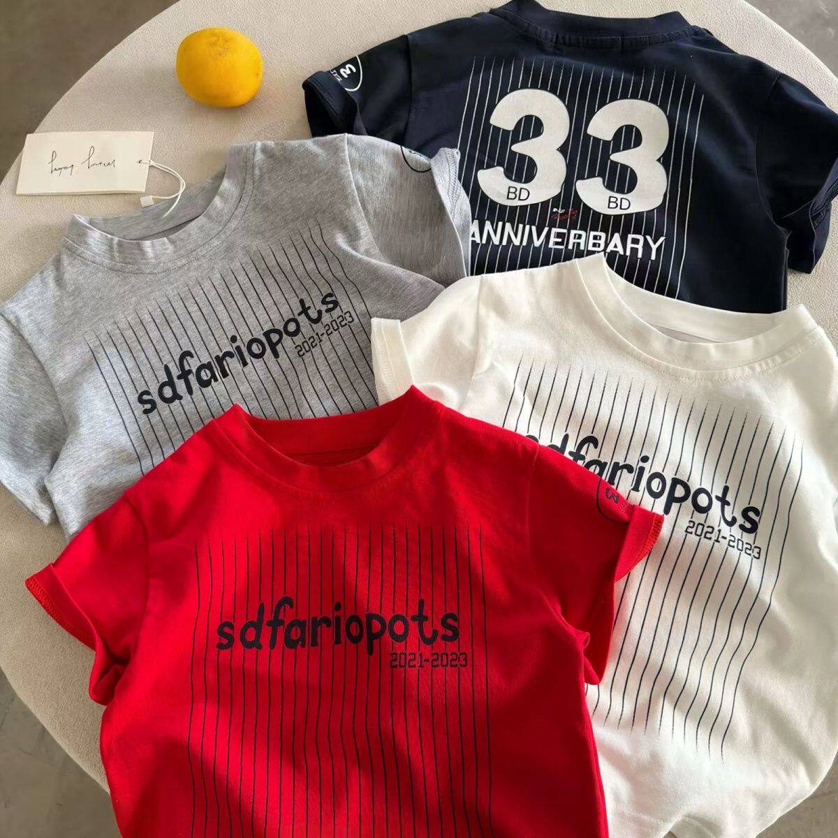 26韩版儿童夏季纯棉短袖复古字母印花宽松T恤男女童百搭休闲上衣